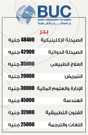 مصاريف جميع الكليات بجامعة بدر 2017 مصروفات الكليات بجامعة بدر (جامعات خاصة)