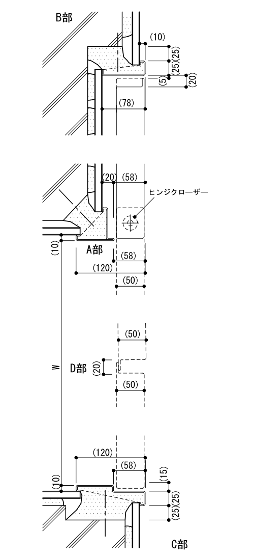 4-48-1　建具取合い：防火戸（180度開き）平面2