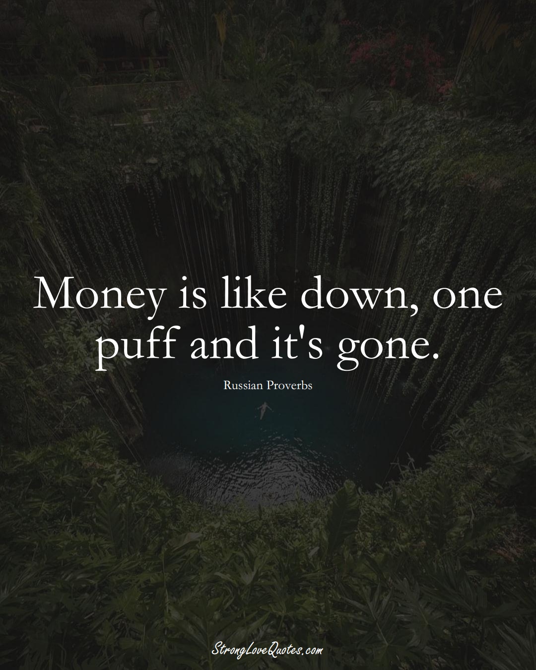 Money is like down, one puff and it's gone. (Russian Sayings);  #AsianSayings