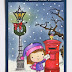 Christmas card with a girl at the postbox 