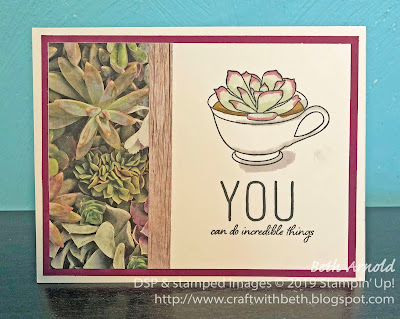 Craft with Beth: Stampin' Up! February 2019 Paper Pumpkin card Grown with Kindness Second Sunday Sketches card sketch challenge with measurements succulents encouragement card