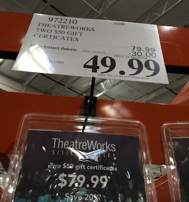 Save at Costco with 2 $50 gift certificates for TheaterWorks Silicon Valley