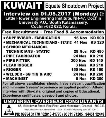 Equate Shutdown Project Jobs for Kuwait - Free Food & Accommodation