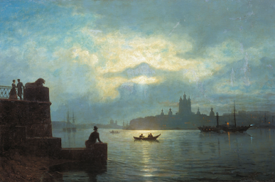 Moonlit night at Neva (1898) painting Lev Lagorio