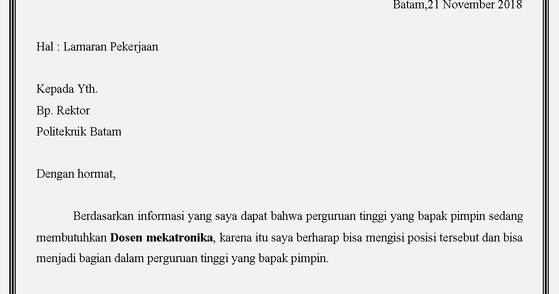 Contoh Surat Lamaran Untuk Sekolah