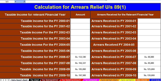Income Tax Arrears Relief Calculator U/s 89(1)