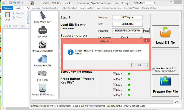 VVDI MB Failed Error 3 Product is Incorrect