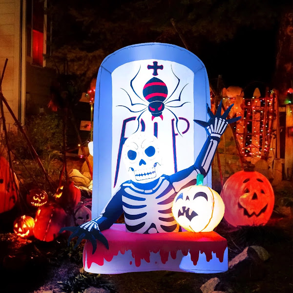 5FT Lighted Halloween Inflatable Tombstone Spider Skeleton Pumpkin