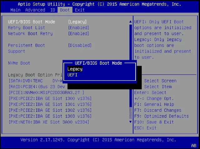 BIOS 修改UEFI和Legacy 启动方式截图