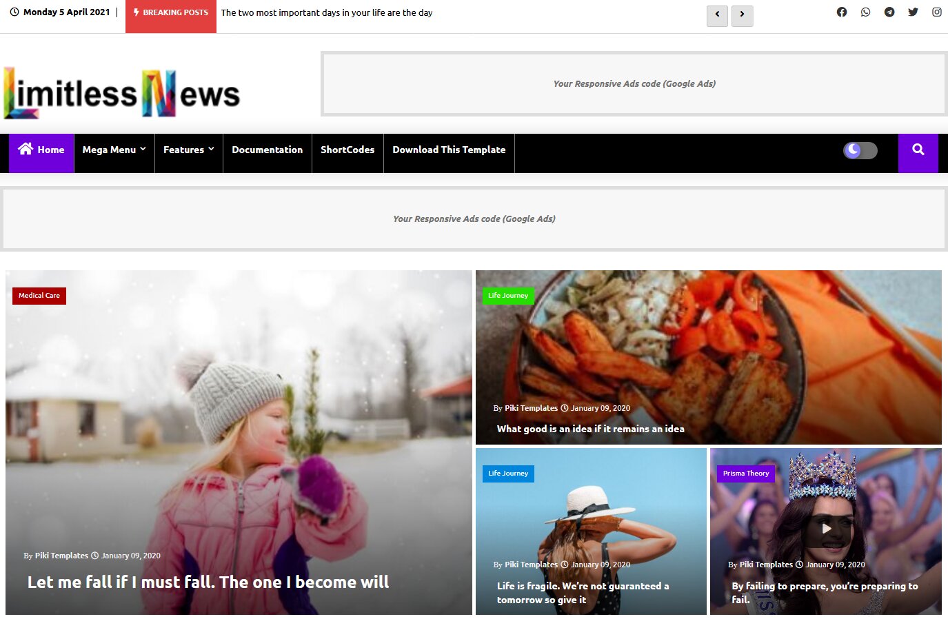 Limitless News Blogger Template is responsive news blog theme for google blogspot.