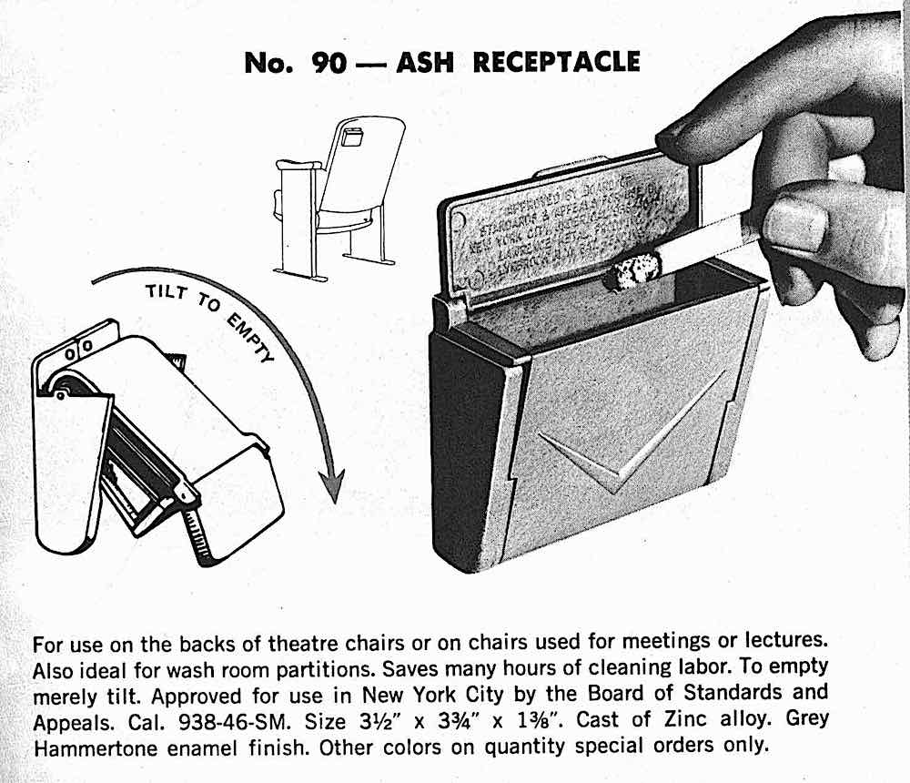 a 1960 theater seat ash receptacle