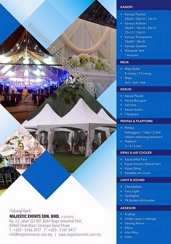 majestic events sdn bhd, perkhidmatan menyewa kanopi lembah klang, event and wedding planner