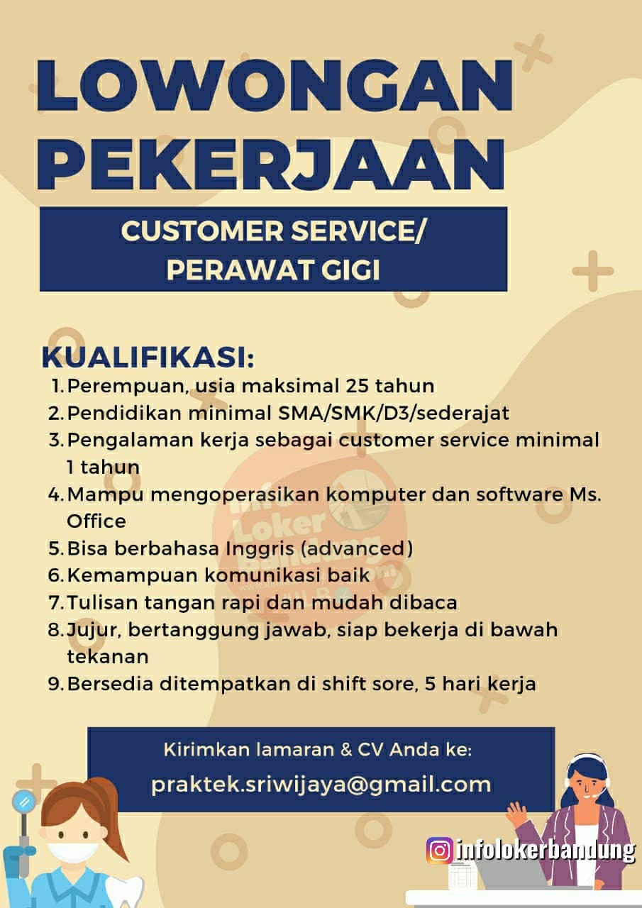 Lowongan Kerja Customer Service / Perawat Gigi Bandung Mei 2021