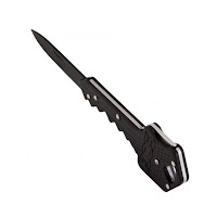 KEY-101 Straight Edge Hard Cased Black Finish Folding Knife, 1.5-Inch
