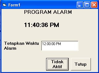 Contoh program aplikasi alarm dengan VB 6.0
