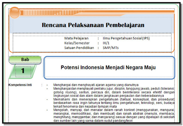 RPP, Silabus , KI dan KD , Prota, Promes KK 2013 IPS Kelas 9 SMP/MTs