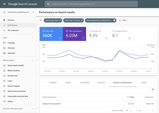 Google Search Console New Update Special Announcements: May 05, 2020