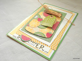 detale kartki -słoik, owoce, arbuzowy napis i tag