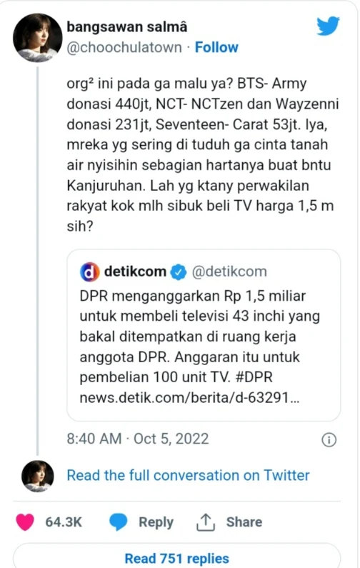 'Harusnya Malu!' Saat Fans BTS Kumpulkan Ratusan Juta Buat Kanjuruhan, DPR RI Malah Ribut Beli TV Miliaran