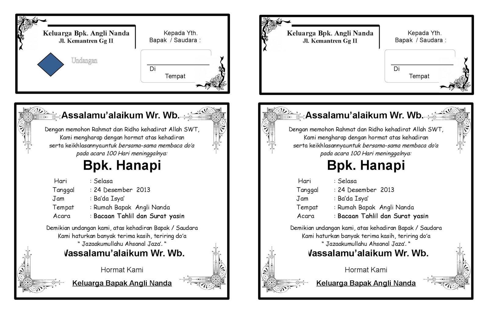 Download kumpulan undangan  Tahlil  dan yasin 01 ms word  