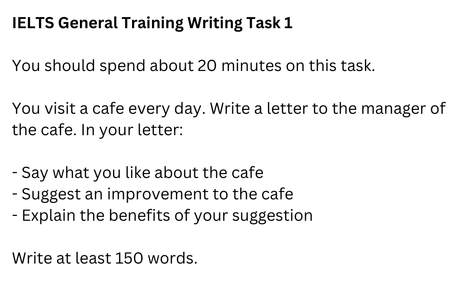 IELTS Writing Samples - Write a letter to the manager of a café