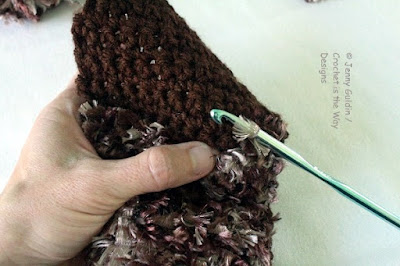 baby, Bernat Boa, crochet, eyelash, furry, Furry Fingerless Gloves, hood, how to, pattern, surface crochet, tutorial, Yarn