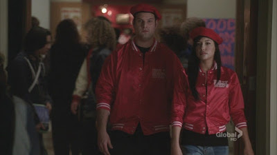 Karofsky and Santana wearing matching red berets