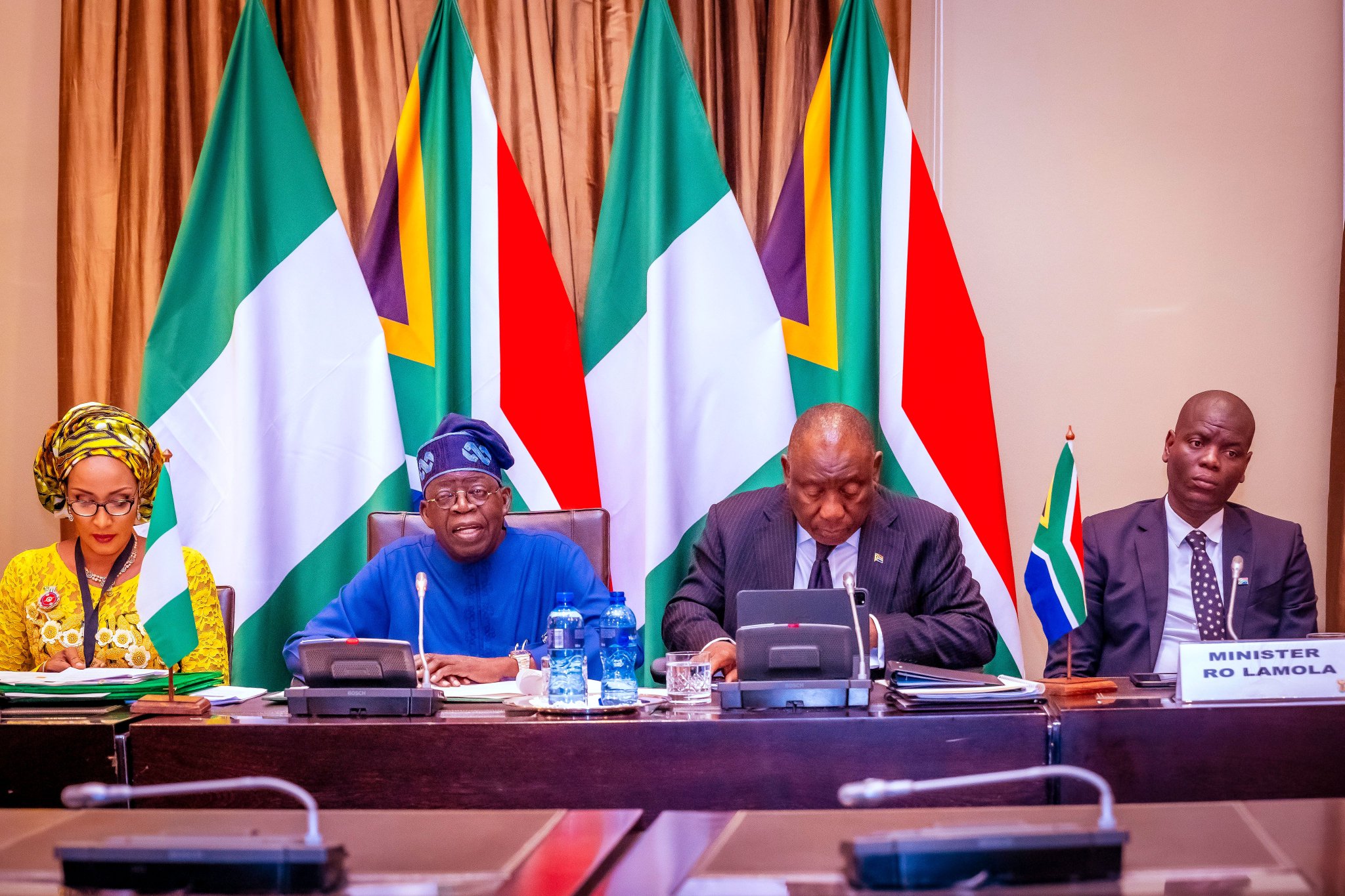 Nigeria's President, Asiwaju Bola Ahmed Tinubu, and South Africa's President, Cyril Ramaphosa, at the 11th Session of the Nigeria-South Africa Bi-National Commission in Cape Town, South Africa