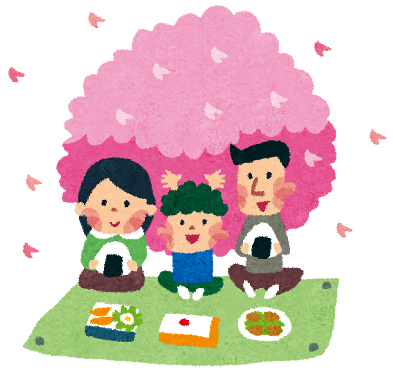 お花見のイラスト 家族でピクニック 無料イラスト かわいいフリー