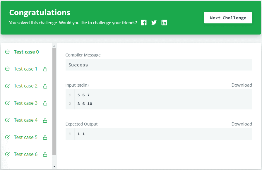 The Output of Compare The Triplets Hackerrank Solution