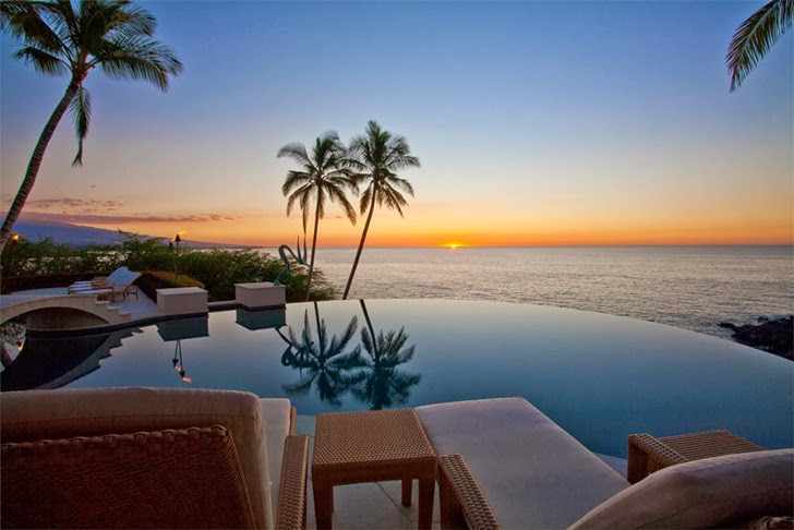 Swimming pool and sunset from the Cliff house, Hawaii