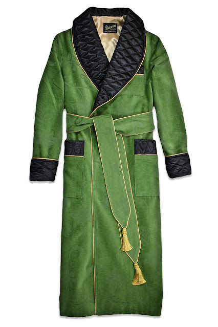 mens dressing gown quilted smoking jacket robe green black gold silk cotton floral