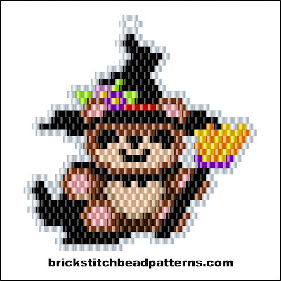 Click for a larger image of the Teddy Bear Witch Halloween brick stitch bead pattern color chart.