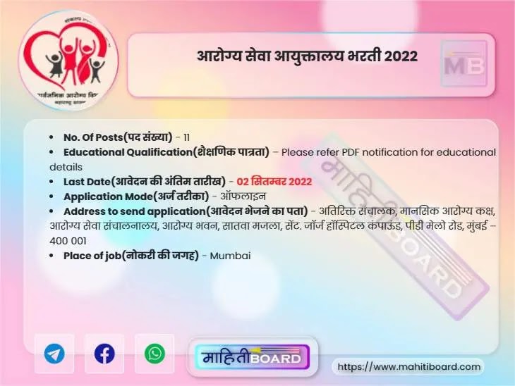 Commissionerate of Health Services Bharti 2022