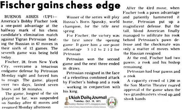 Fischer Gains Chess Edge