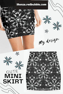 White mandala flower pattern Mini Skirt.