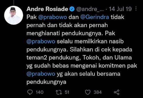 Netizen membongkar jejak digital pernyataan politikus Gerindra Andre Rosiade yang pasca P Netizen bongkar... Jejak digital Prabowo dan Gerindra tidak tergiur kursi kabinet Jokowi