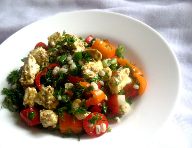 Parsley Barley Tomato Salad with Marinated Feta