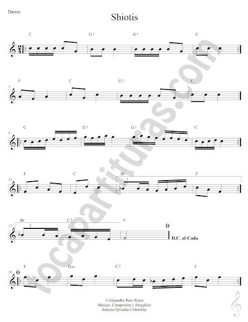 Danza Shiotis Partitura Fácil con Acordes Shiotis Easy Sheet Music with Chords