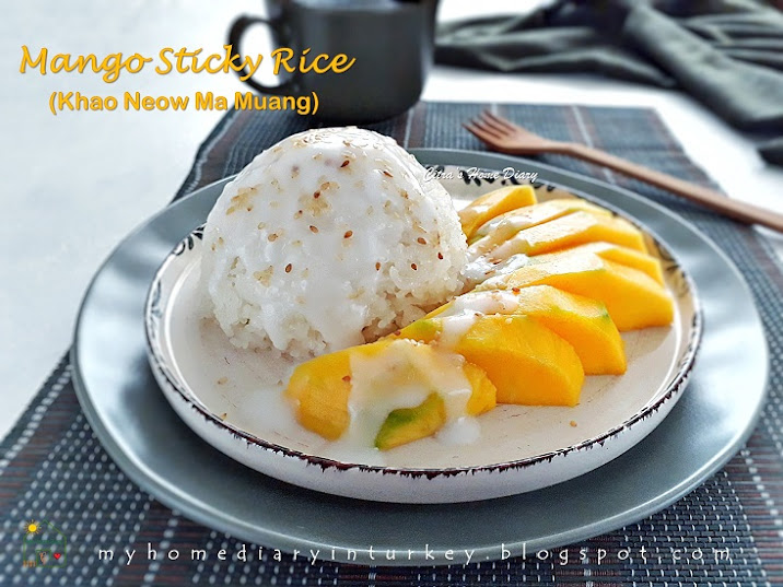 Mango Sticky (glutinous) Rice / Khao Neow Mamuang. Best recipe with video/ Resep Ketan mangga khas Thailand | Çitra's Home Diary. #khaoneowmamuang #ketanmangga #stickyricerecipe #glutenfreerecipe #glutinousricerecipe #mangostickyrice #mango #thaidessert #dessert