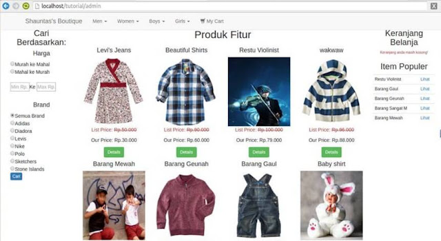 Source code aplikasi butik toko online dengan php mysql