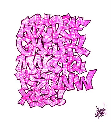 Graffiti Alphabet A-Z with Purple Color is the letter with graffiti 