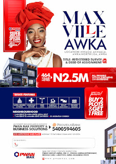 Max ville Awka is your sure plug for a peaceful and serene environment to build your home. it's also along an access road to start up a business.