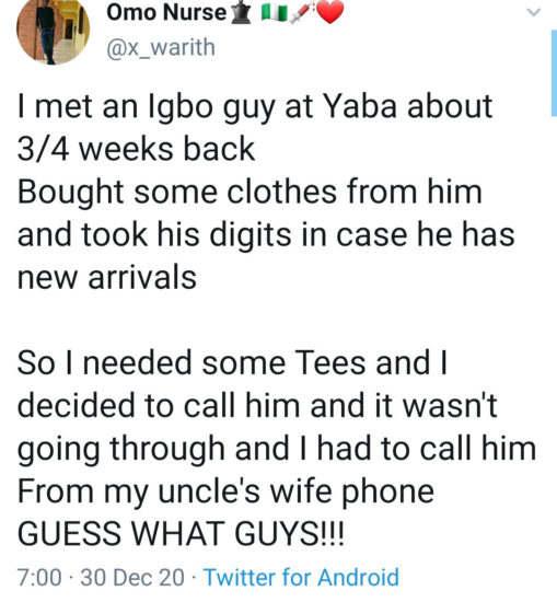 Man shocked after discovering what his uncle’s wife saved Yaba trader’s number with