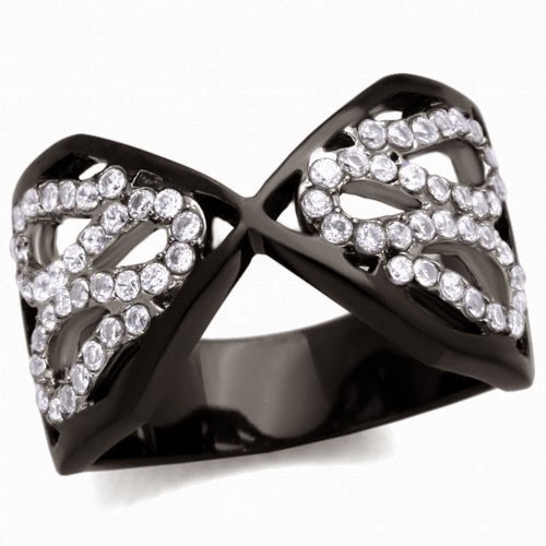 BLACK STAINLESS STEEL Crystal Ring Artificial Ring 
