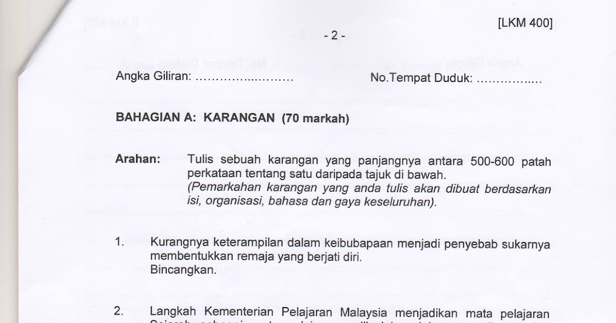 Bahasa Malaysia IV Soalan Karangan