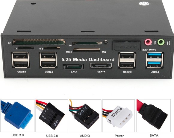 5.25 Inch USB3.0 Multifunctional SD TF Card Reader SATA USB Hub Audio Front Panel Media Dashboard