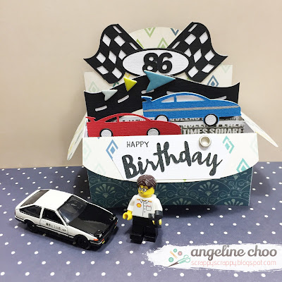 SVG Attic: Race box card with Angeline #svgattic #scrappyscrappy #boxcard #svg #cutfile #diecut #birthday #racecar #initialD