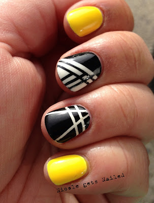 Yellow Black White Striping Tape Nail Art