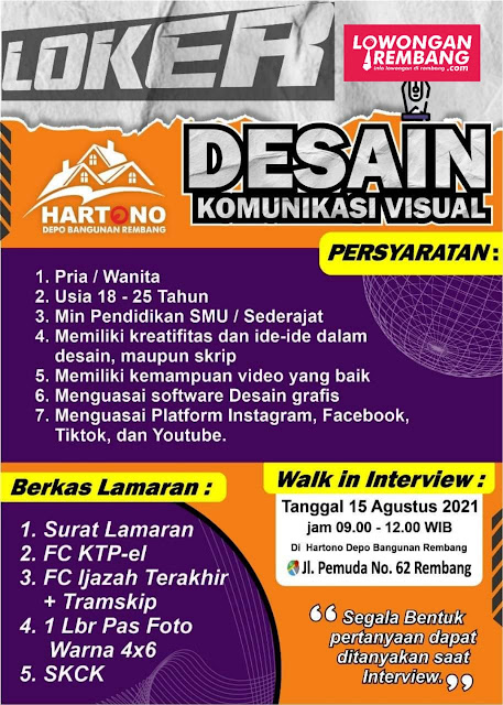 Lowongan Kerja Desain Komunikasi Visual Depo Hartono Rembang